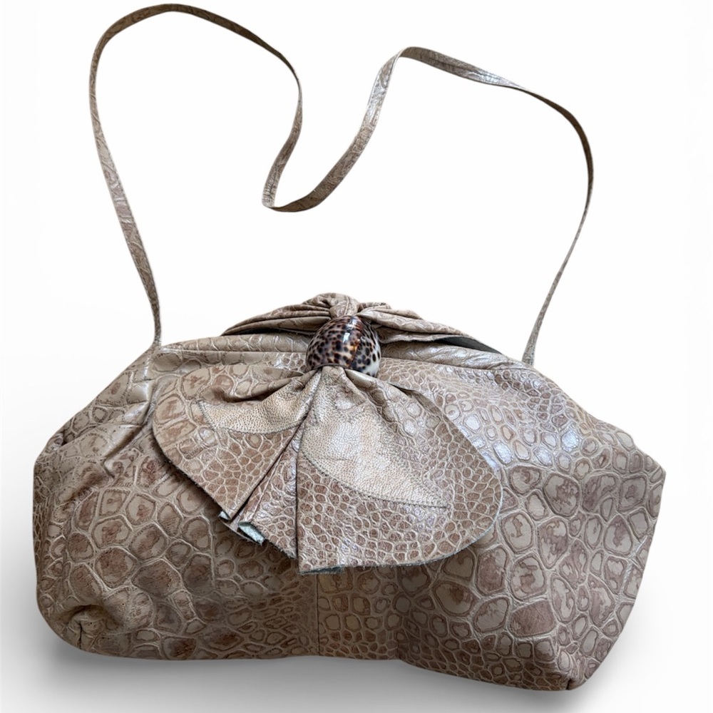 Vintage 80's  Tan Crocodile-Embossed Women's Bag